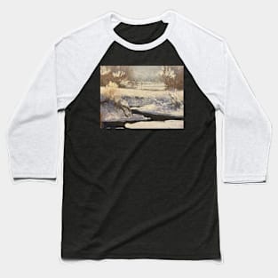 River Landscape Wintertime Oil on Canvas Baseball T-Shirt